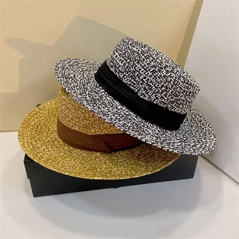 Солнцезащитная шляпа с широкими полями ins Летняя травяная шляпа ручной работы с вогнутым верхом, Подарочная шляпа знаменитости, Солнцезащитный Козырек, пляжная травяная шляпа для отдыха