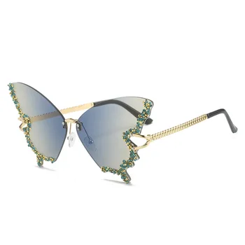 Солнцезащитные очки-бабочки, европейская и американская индивидуальность Instagram, инкрустированные бриллиантами, хип-хоп мода, уличные солнцезащитные очки, женщина