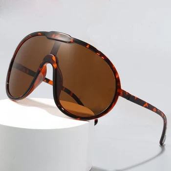 Солнцезащитные очки с леопардовым щитом большого размера для женщин, Винтажные Уникальные Ветрозащитные солнцезащитные очки Uv400, мужские ретро-очки с градиентом Пилота