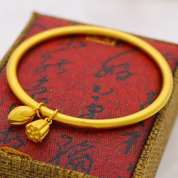 Старинный женский браслет из твердого золота с позолотой 24 карат, Вьетнам, чистое золото 999 пробы, золотой браслет с подвеской lotus, роскошь меньшинства