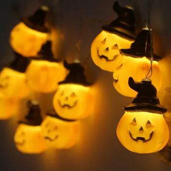 Струнные огни на Хэллоуин 3D Водонепроницаемые Оранжевые Тыквенные огни Украшение шляпы волшебника из оранжевой тыквы
