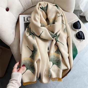 Теплый зимний шарф, Кашемировые женские шали с дизайнерским принтом из Пашмины, женское толстое одеяло, Мягкие палантины Bufanda, Мода 2023 года
