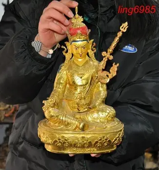 Тибетский буддизм, бронзовая позолоченная инкрустация, драгоценный камень, статуя Будды Ринпоче Падмасамбхавы
