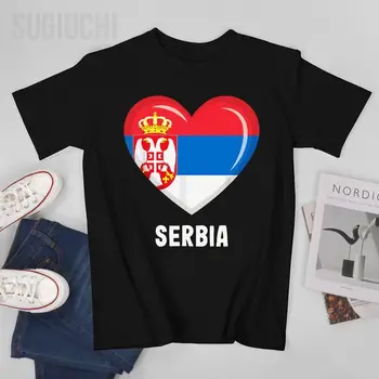 Унисекс Мужчины Флаг Сербии Сердце Для Сербской футболки Тройники С круглым вырезом Футболки Женщины Мальчики 100% Хлопковая Футболка