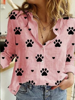 Хлопковая льняная женская блузка с цифровой печатью 