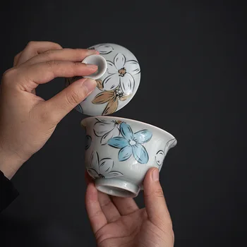 Японская Цветущая Вишня Керамическая Чаша Для Заваривания Чая Гайвань Бытовой Чайный Сервиз Кунг-Фу Чаша Для Чайной Церемонии Одинарная Чаша Накройте Чашу
