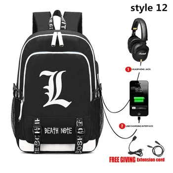 Японское аниме Death Note L USB-зарядка, разъем для наушников, сумки для ноутбуков, школьная сумка для подростков, Многофункциональные дорожные сумки, рюкзаки