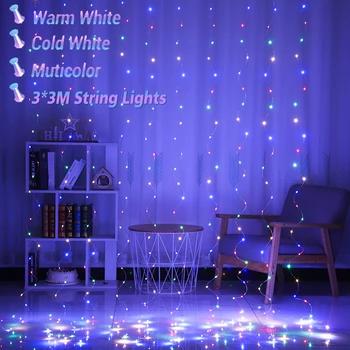 светодиодная гирлянда для штор 3x3 м RGB, домашняя спальня, лампа для украшения Рождественской атмосферы, Уличная Свадебная Сказочная лампа Plug and Play